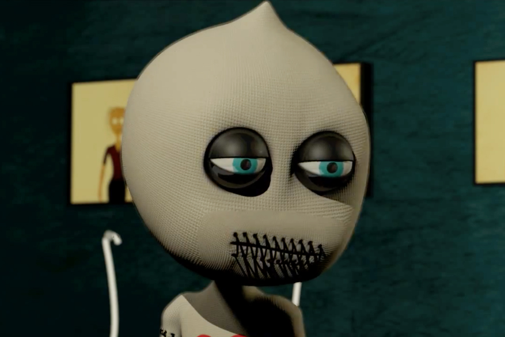 3D animation close up of voodoo doll character